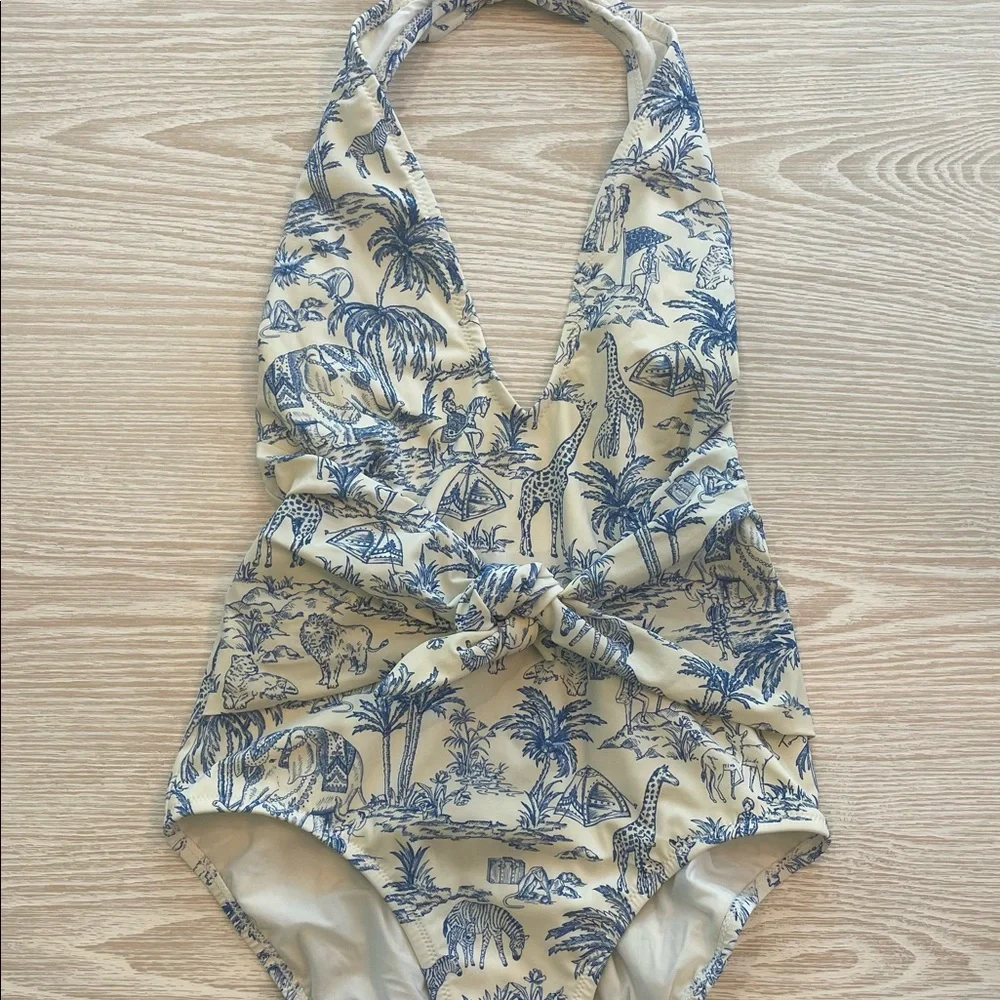 Tory Burch Blue and White Toile One-Piece Swimsuit - Picture 2 of 8